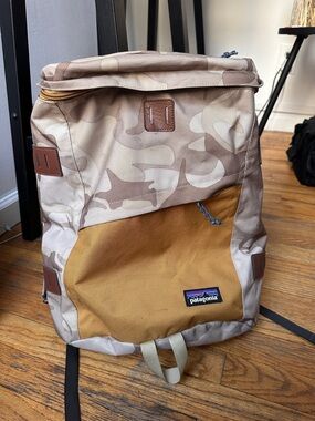 Patagonia Tan Camo Backpack with Mustard Front Pocket